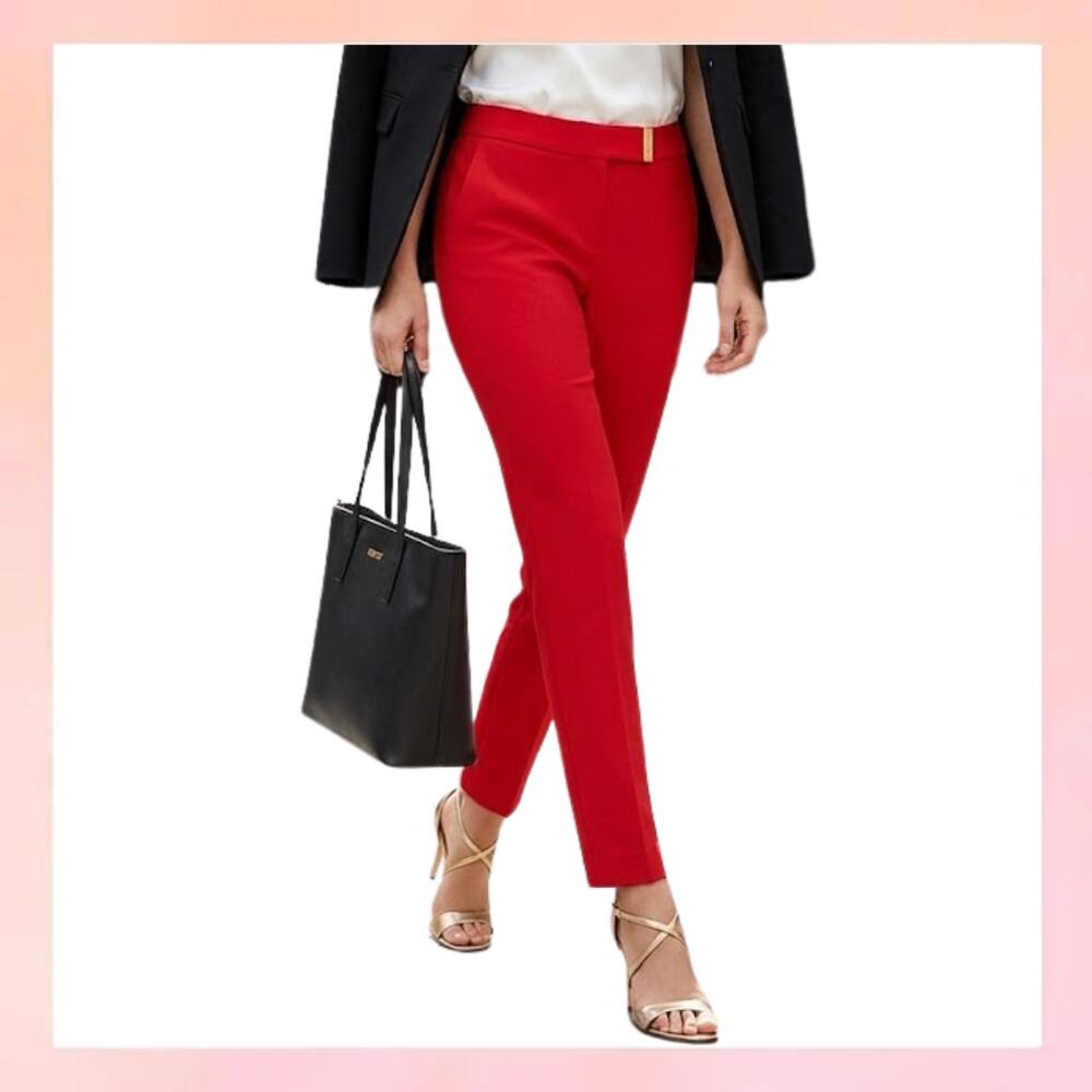 DKNY Sugar Rush Red Ankle Dress Pants Gold Hardware Sz 2
